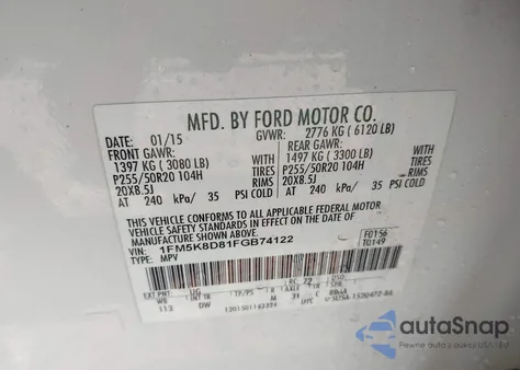 2015 Ford Explorer Xlt from USA, damaged, VIN 1FM5K8D81FGB74122